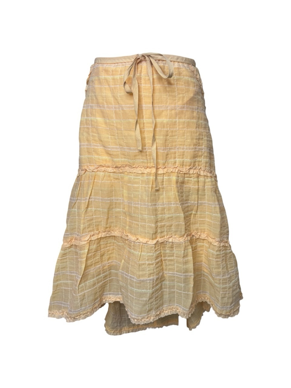 Y2K Max Light Orange Tiered High Low Cotton Blend Midi Skirt Size Large